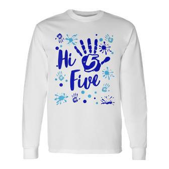 Hi Five Boy 5 Years Old Blue 5Th Birthday Family Party Long Sleeve T-Shirt - Monsterry DE