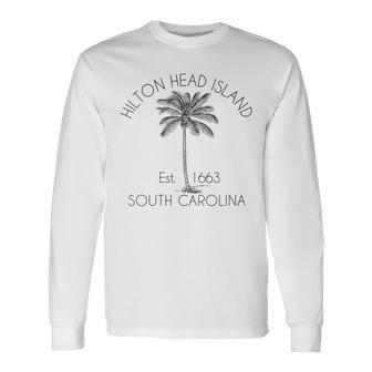 Hilton Head Island Beach Palm Tree Illustration Long Sleeve T-Shirt - Monsterry DE