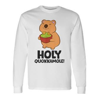 Holy Quokkamole Cute Avocado Quokka Eating Guacamole Quokka Long Sleeve T-Shirt - Monsterry