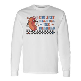 Hot Dog I'm Just Here For The Wieners Cute Retro 4Th Of July Long Sleeve T-Shirt - Monsterry