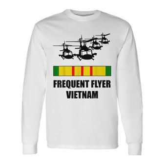 Huey Chopper Helicopter Frequent Flyer Vietnam War Veteran Long Sleeve T-Shirt - Monsterry CA