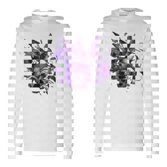 Hummingbird Holding Purple Ribbon Alzheimer Awareness Pansy Long Sleeve T-Shirt | Seseable UK