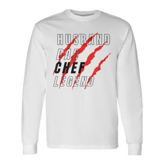Husband Dad Chef Legend Daddy Protector Myth Father's Day Long Sleeve T-Shirt - Thegiftio UK