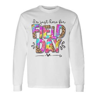I'm Just Here For Field Day Leopard Tie Dye Happy Field Day Long Sleeve T-Shirt - Seseable
