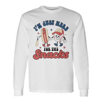 I'm Just Here For The Snacks Baseball 4Th Of July Hot Dog Long Sleeve T-Shirt | Mazezy DE