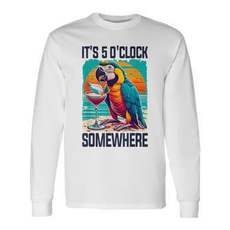 It's 5 O'clock Somewhere Drinking Parrot Cocktail Summer Long Sleeve T-Shirt - Thegiftio UK