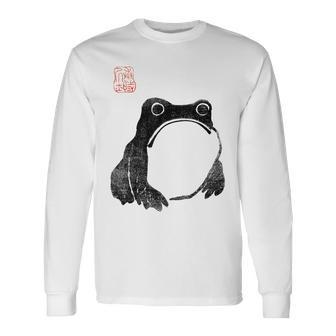 Japanese Grumpy Frog Toad Unimpressed Animal Chubby Long Sleeve T-Shirt - Monsterry