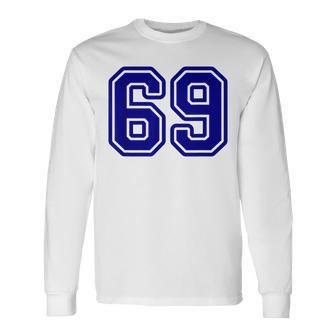 Jersey 69 Navy Blue Sports Team Jersey Number 69 Long Sleeve T-Shirt - Monsterry UK