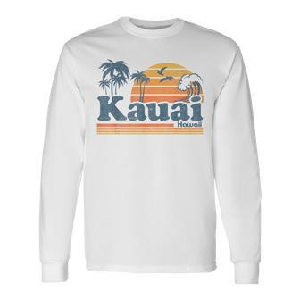 Kauai Hawaii Vintage Beach Summer Surfing 70S Retro Hawaiian Long Sleeve T-Shirt - Monsterry UK