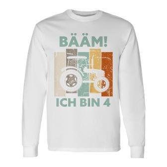 Kinder Bääm Ich Bin 4 Vier Jahre Junge 4Th Birthday Tractor Langarmshirts - Seseable