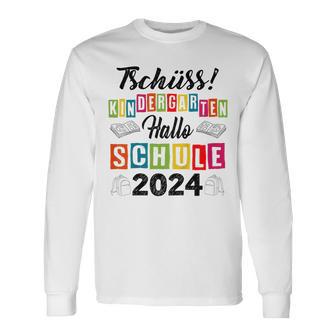 Kinder Tschüss Kindergarten Hallo Schule 2024 Kita Abgänger Langarmshirts - Seseable