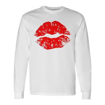 Kiss Red Lipstick Kiss Long Sleeve T-Shirt - Thegiftio UK