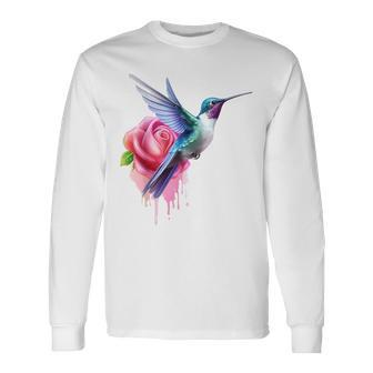 Kolibri-Kunst Rose Tier Bunte Grafik Kolibri Langarmshirts - Seseable