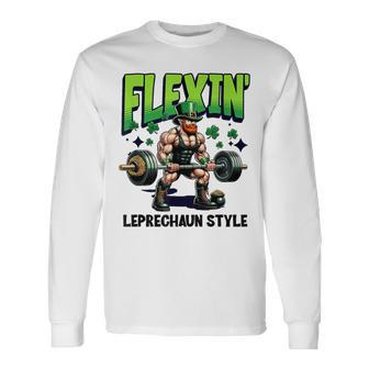 Leprechaun Weight Lifter Irish Workout Gym Long Sleeve T-Shirt | Mazezy