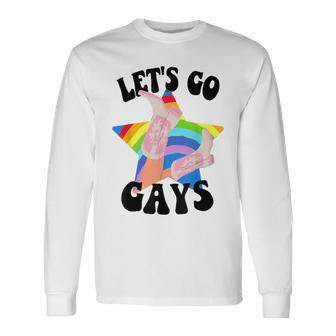 Let's Go Gays Lgbt Pride Cowboy Hat Retro Gay Rights Ally Long Sleeve T-Shirt - Monsterry DE
