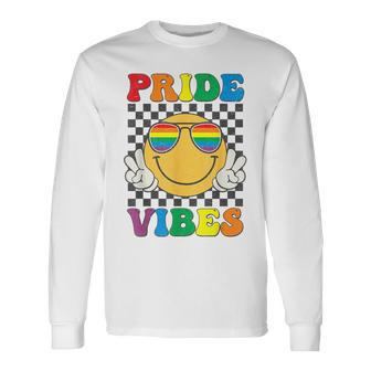 Lgbt Vibes Smile Face Hippie Equality Gay Lesbian Blm Pride Long Sleeve T-Shirt - Seseable