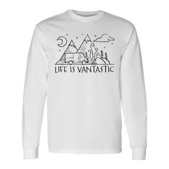 Life Is Vantastic Minimalistic Camper Van Life Long Sleeve T-Shirt - Thegiftio UK