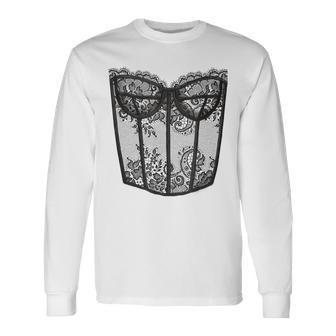 Lingerie Graphic Corset Bustier Bra Trendy Cute Sexy Fun Long Sleeve T-Shirt - Thegiftio UK