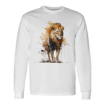 Lion Animal Lovers Motif Animal Zoo Print Lion Long Sleeve T-Shirt - Seseable
