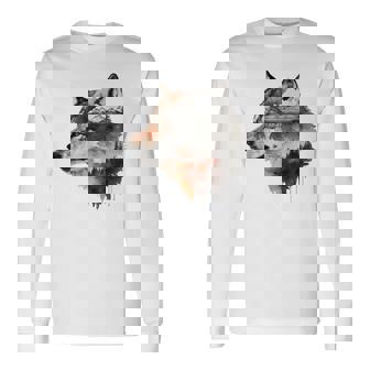 Lobo Montañas Paisaje Animal Arte Animal Amante Lobo Camiseta de manga larga - Regaloses