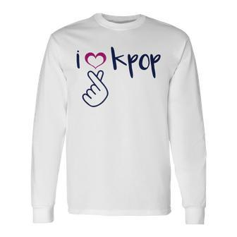 I Love K-Pop Finger Heart Hand Symbol Korean Music Fan Quote Long Sleeve T-Shirt - Monsterry