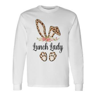 Lunch Lady Leopard Bunny Ears Easter Day Cafeteria Worker Long Sleeve T-Shirt - Thegiftio UK