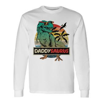 Matching Family Daddysaurus Trex Father's Day Dad Long Sleeve T-Shirt - Monsterry