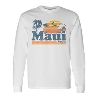 Maui Hawaii Vintage Surf Beach Surfing 70'S Retro Hawaiian Long Sleeve T-Shirt - Seseable