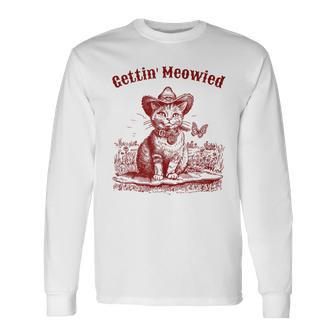 Meowdy Bachelorette Party Cowgirl Cowboy Cat Bridal Squad Long Sleeve T-Shirt | Mazezy