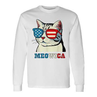 Meowica 4Th Of July Cat Sunglasses American Usa Flag Cat Long Sleeve T-Shirt - Monsterry DE