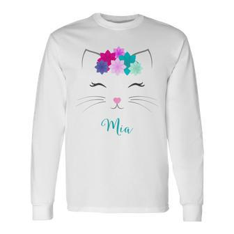 Mia Name Personalised Kitty Cat Long Sleeve T-Shirt - Seseable