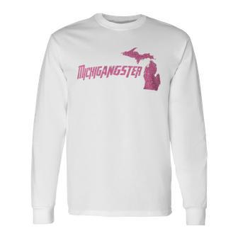 Michigangster Detroit Michigan Midwest Mitten Long Sleeve T-Shirt - Monsterry