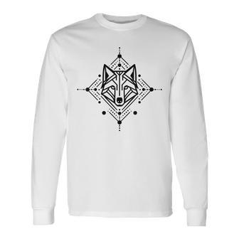 Minimal Line And Shape Black Of A Wolf Geometric Long Sleeve T-Shirt - Thegiftio UK