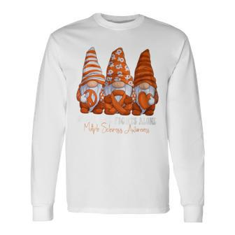 Multiple Sclerosis Awareness Month Orange Ribbon Gnomies Long Sleeve T-Shirt - Seseable