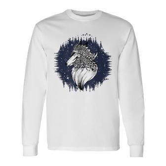 Native American Pride Wolf Protective Spirit And Starry Sky Long Sleeve T-Shirt - Monsterry UK