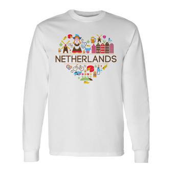 Netherlands Love Illustrated Dutch Symbol Pride Long Sleeve T-Shirt - Monsterry