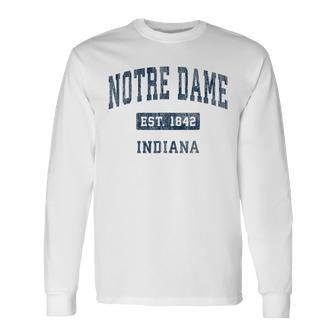 Notre Dame Indiana In Vintage Athletic Navy Sports Long Sleeve T-Shirt - Monsterry UK