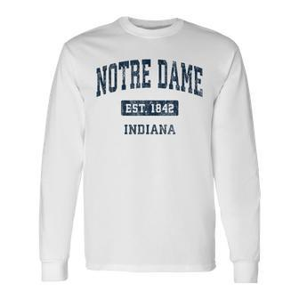 Notre Dame Indiana In Vintage Sports Established Navy Long Sleeve T-Shirt - Monsterry