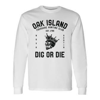 Oak Island Treasure Hunting Club Vintage Skull And Crown Mys Long Sleeve T-Shirt - Monsterry