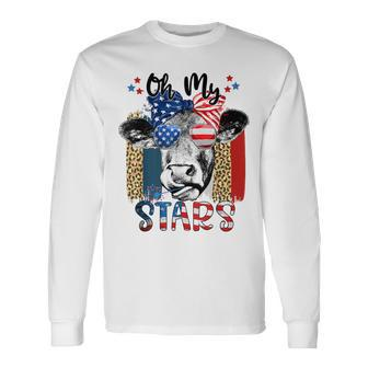 Oh-My Stars Cow Highland Cow Highland Cow With 4Th July Long Sleeve T-Shirt - Monsterry AU