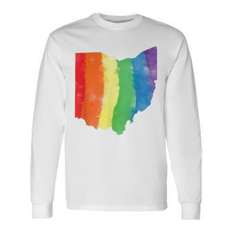 Ohio Gay Pride Heart Watercolor Long Sleeve T-Shirt - Monsterry UK