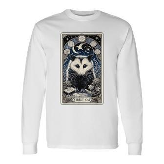 Opossum Street Cat Tarot Card Witchcraft Gothic Possum Long Sleeve T-Shirt - Seseable