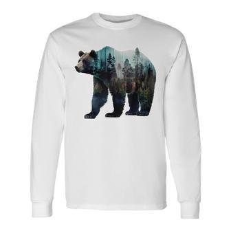 Oso Bosque Árboles Arte Animal Print Animal Motivo Oso Camiseta de manga larga - Regaloses