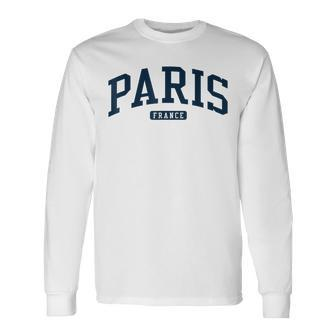 Paris France College University Style Navy Long Sleeve T-Shirt - Monsterry