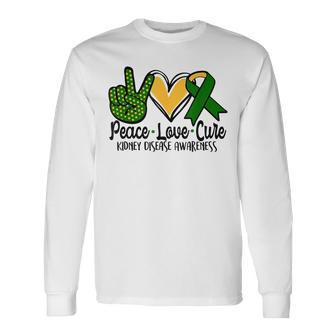 Peace Love Cure Kidney Disease Awareness March Green Ribbon Long Sleeve T-Shirt - Monsterry CA