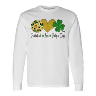 Peace Love Patty's Day Pickleball Shamrocks St Patrick's Day Long Sleeve T-Shirt - Thegiftio UK