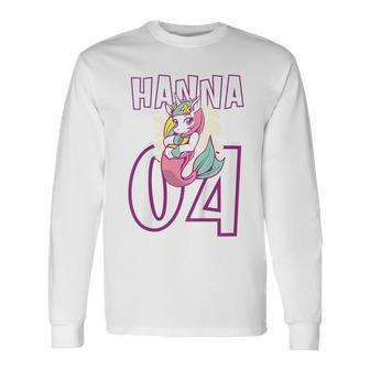 Personalisiertes Einhorn-Geburtstagsshirt Hanna 04, Weiß mit Name & Zahl Langarmshirts - Seseable