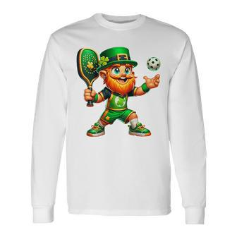 Pickleball Leprechaun St Patrick's Day Pickleball Player Long Sleeve T-Shirt - Thegiftio