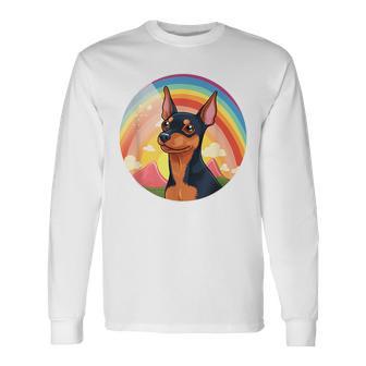 Pinscher Miniatura Lindo Arco Iris Colorido Diseño Kawaii Camiseta de manga larga - Regaloses