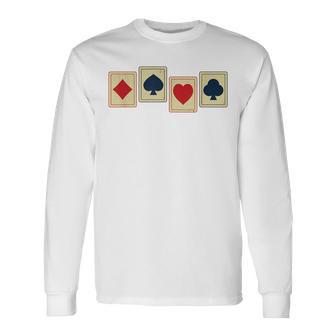 Poker Playing Cards Four Aces Spade Diamond Clover Heart Long Sleeve T-Shirt - Monsterry UK